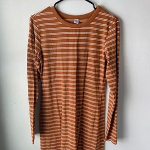 Old Navy body-con dress, camel orange with white stripes. LS Medium tall